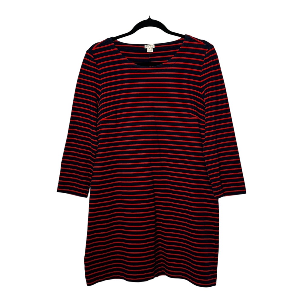 J.Crew Womens Navy Blue Red Striped Knit Shift Dress 3/4 Sleeve Size M E7077